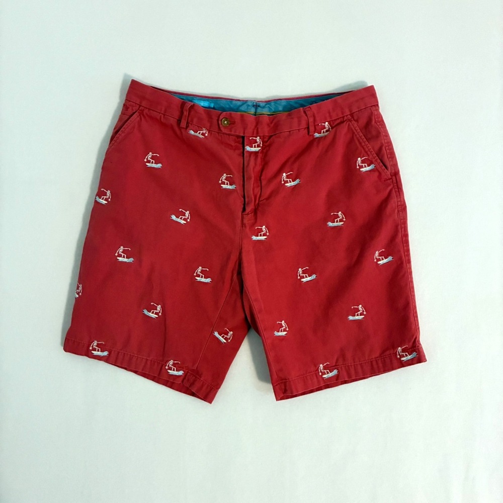 J McLaughlin Shorts Mens Size 38 Chino Embroidered Surfer AOP Preppy Party